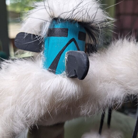 Kachina Doll Eagle Julie Loley 402706 Fur Wood Navajo Dineh Turquoise 12 Inch - Picture 14 of 16